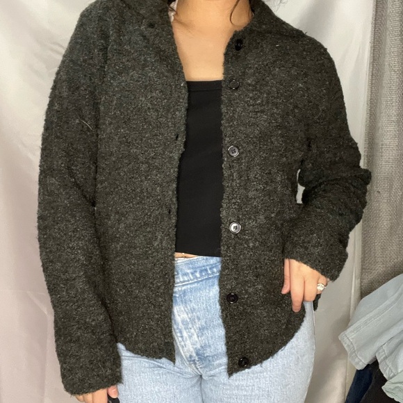 Vintage I.B Diffusion size M wool buttoned‎ down grey long sleeve cardigan - Picture 9 of 12